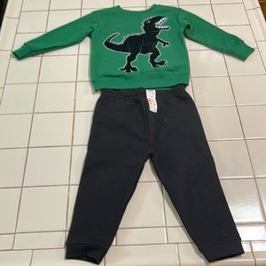 Garanimals 2T solid black fleece pant and green long sleeve shirt